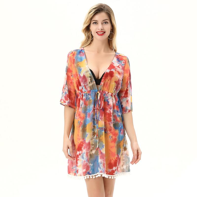 Women's Chiffon Cover-up Tie-Dyed 1/2 Sleeve Plunging V-Neck Drawstring Waist Sexy Floral Print Holiday Summer Beach Dresses
Women's Chiffon Cover-up Tie-Dyed 1/2 Sleeve Plunging V-Neck Drawstring Waist Sexy Floral Print Holiday Summer Beach Dresses
