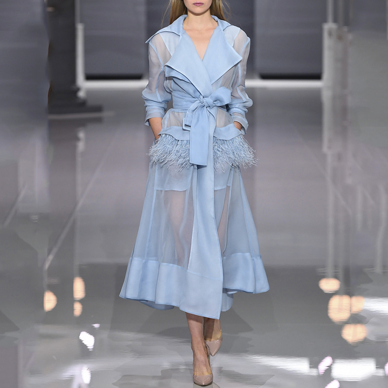 Women' Trench Coats Women Coat Feather Pockets Organza Sheer Autumn With Strap, Blue
Women' Trench Coats Women Coat Feather Pockets Organza Sheer Autumn With Strap, Blue