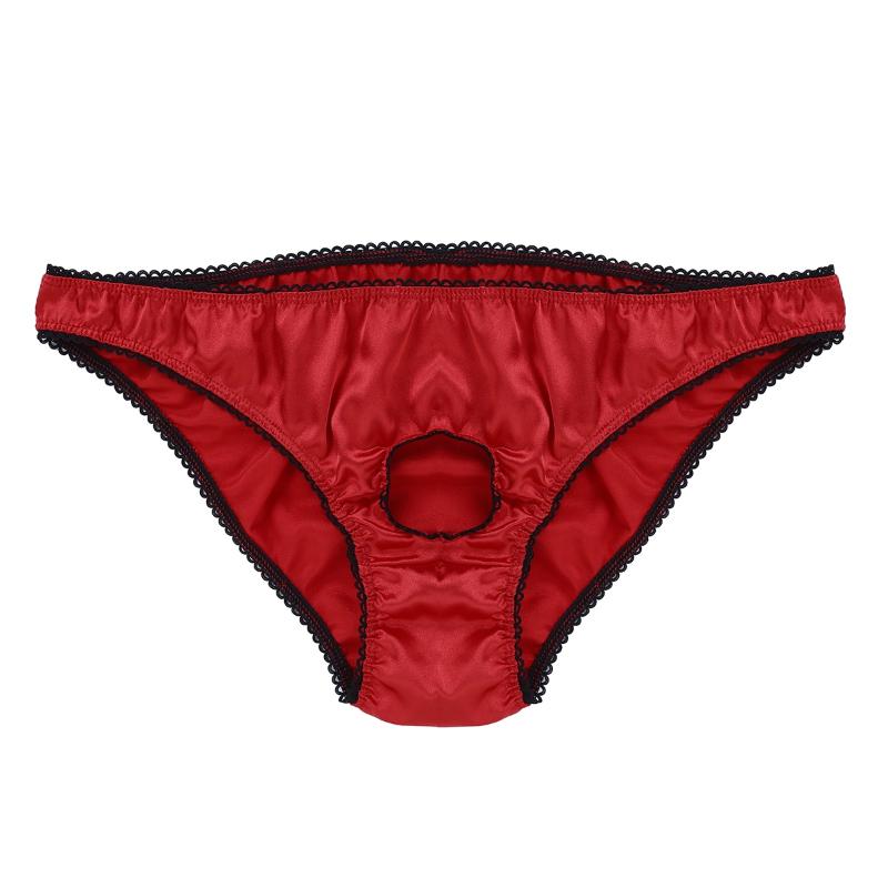 Underwear Mens Hot Sexy Lingerie Open Front Penis Hole Soft Satin Low Rise Sissy Bikini Briefs Underwear Sissy Male Panties