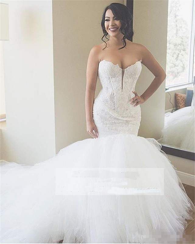 Luxury Lace Mermaid Wedding Dresses Sweetheart Appliques Puffy Tulle Ball Gown Wedding Dresses Plus Size Bridal Gowns Custom Design, Silver
Luxury Lace Mermaid Wedding Dresses Sweetheart Appliques Puffy Tulle Ball Gown Wedding Dresses Plus Size Bridal Gowns Custom Design, Silver