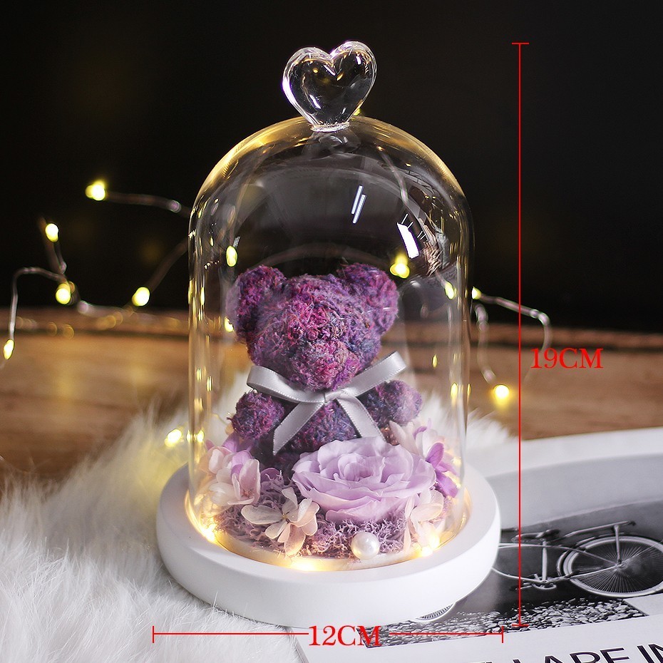 Teddy Bear Rose Flowers In Glass Dome Christmas Festival DIY Cheap Home Wedding Decoration Birthday Valentine's Day Gifts