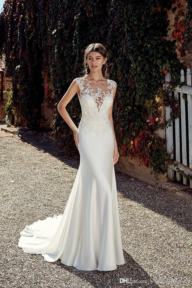 Scoop Neck Satin Mermaid Bohemia Wedding Dresses 2020 Cap Sleeves Tulle Lace Applique Plus Size Wedding Bridal Gowns robes de mariée