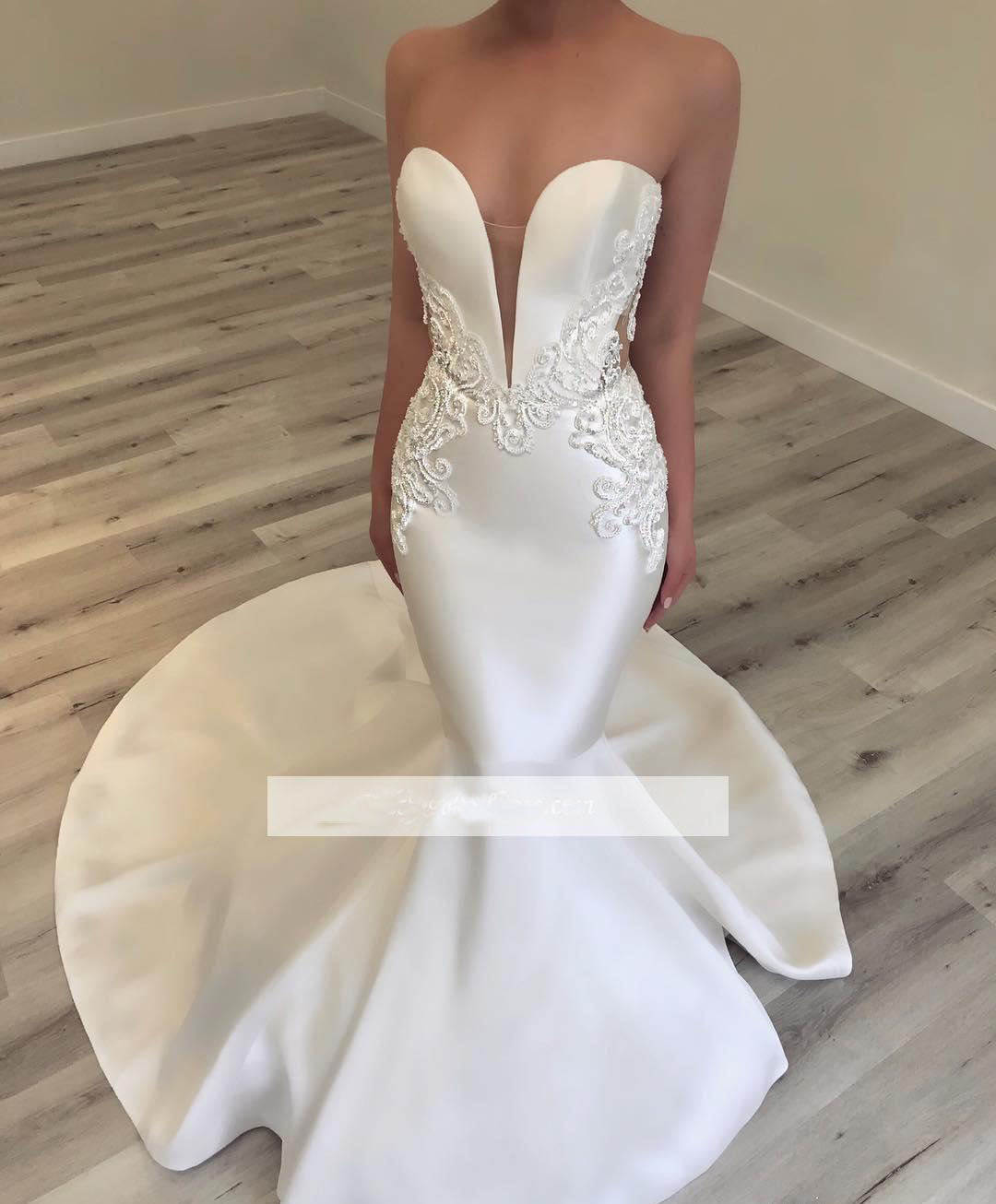 New Arrival Mermaid Wedding Dress Satin Lace Appliques Garden Country Church Bride Bridal Gown Custom Made Plus Size