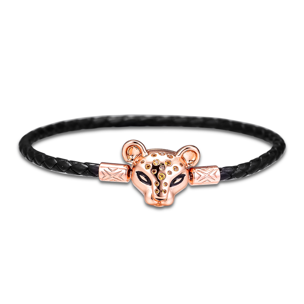 NOIR Bracelet en cuir avec ROSE LIONESS fermoir bijoux en argent sterling pour femme mode Make Up Bracelet européenne CX200703