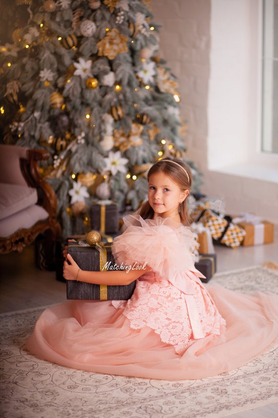 Pink Tutu Flower Girl Dresses Floor Length Jewel Neck A Line Girls Princess Dress Custom Made Cute Christmas Gowns Appliques