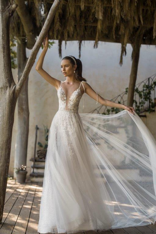 Julie Vino Mermaid Wedding Dresses With Detachable Train Deep V Neck Lace Appliques Bridal Gowns Lace Beach Backless Wedding Dress