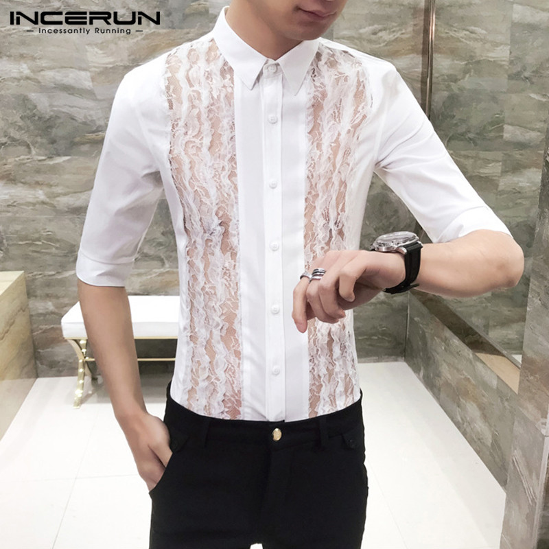 INCERUN Lace Patchwork Men Dress Shirt Half Sleeve Sexy Lapel Chic Korean Style Blouse Fashion Slim Nightclub Party Shirts -5XL, White shirt
INCERUN Lace Patchwork Men Dress Shirt Half Sleeve Sexy Lapel Chic Korean Style Blouse Fashion Slim Nightclub Party Shirts -5XL, White shirt