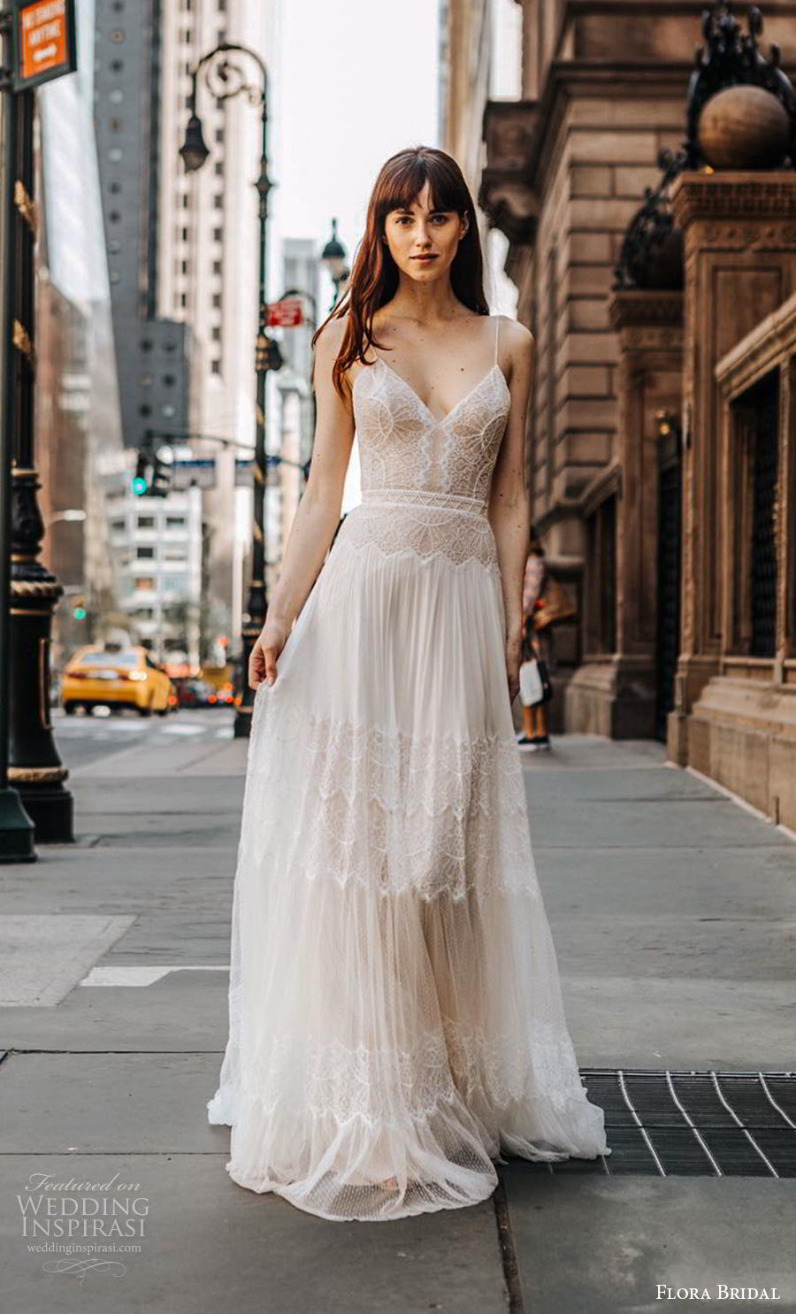 flora bridal bohemia wedding dresses spaghetti lace appliques backless bridal gowns plus size beach boho robe de marie