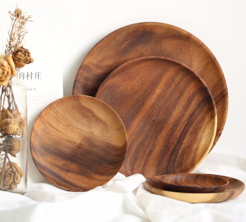 New Art plate Acacia Wooden Dishes & Plates Tray Dinner Plate Food Dessert Tea Plate Round Square Rectangle Dinnerware Wholesale