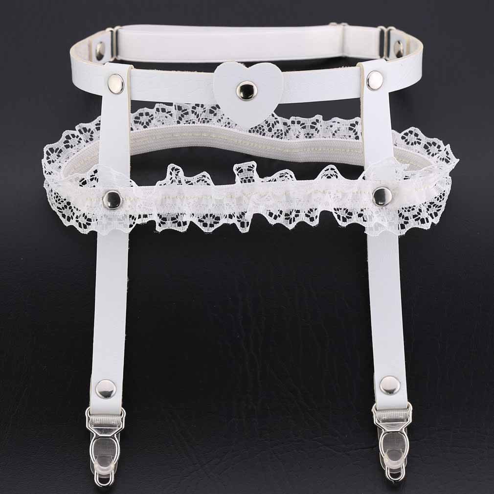 Sexy Bridal Wedding Lace Elastic Designed PU Leather Thigh Harness Heart Gothic Leg Garter Punk Rock Garter Belt Ring Multicolor Free Size