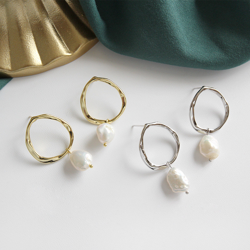 925 Sterling Silver Irregular Geometric Baroque Freshwater Pearl Dangle Earrings Female Natural Pearl Drop Earrings Wedding Gifts