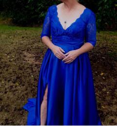 Women Formal Evening Dresses Party Gowns V Neck Lace Appliques Long Sleeve Front Split Prom Dresses