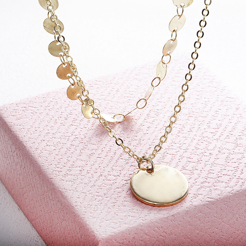 Sequin layered necklace copper sequins handmade chain multi-layer necklace charm exquisite mother best friend sister jewelry