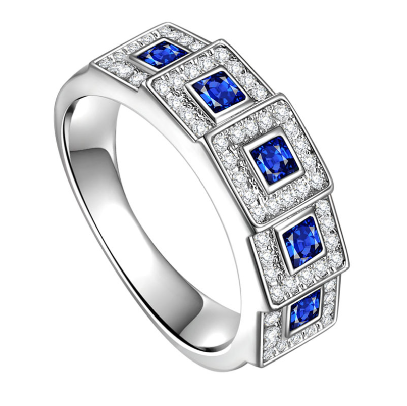 Choucong 2019 New Arrival Hot Sale Vintage Jewelry 925 Sterling Silver Blue Sapphire CZ Diamond Wedding Engagement Band Ring for Women Gift