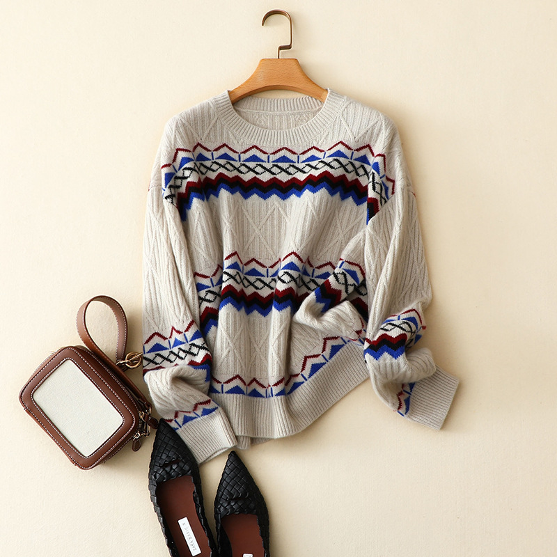 autumn winter vintage england styles striped sweaters women's knit high quality crew neck 100% cashmere casual loose pullovers, Beige
autumn winter vintage england styles striped sweaters women's knit high quality crew neck 100% cashmere casual loose pullovers, Beige