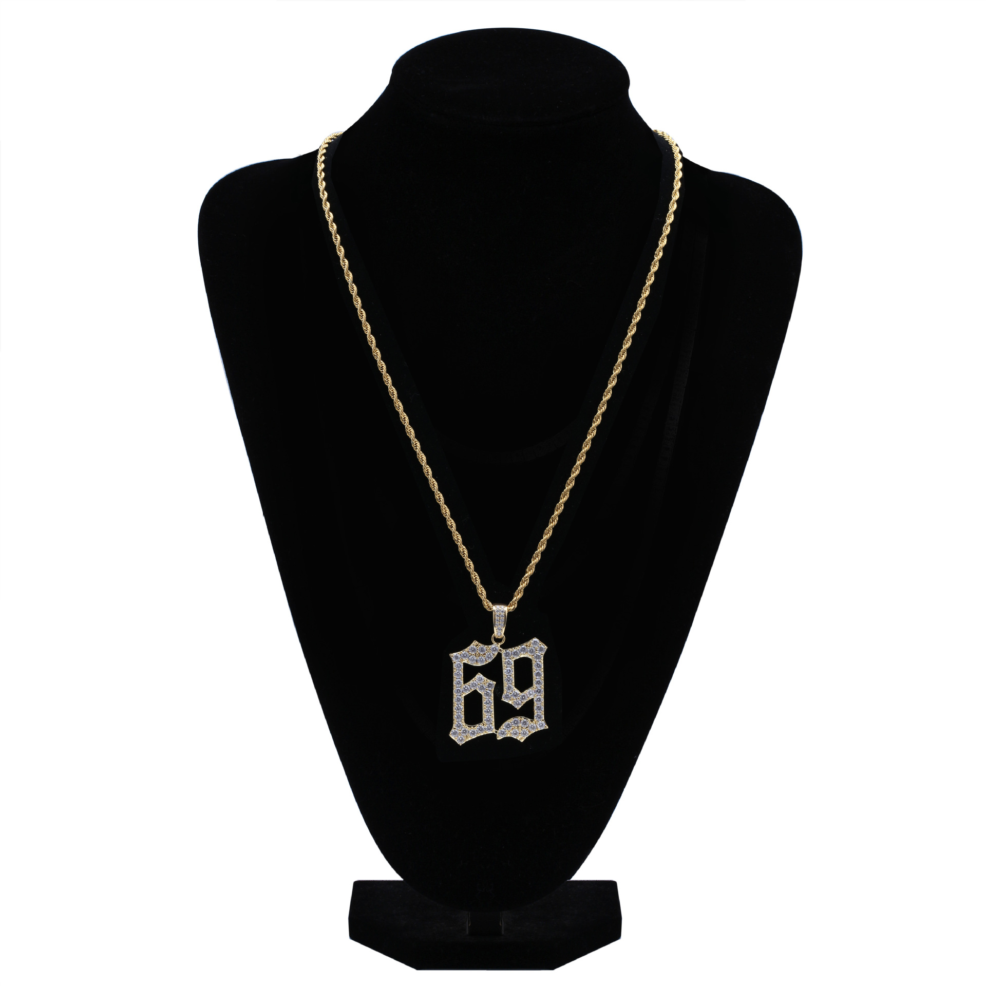 Unisex 18K Gold and White Gold Plated Copper Digital 69 Pendant Chain Necklace Hip Hop Rapper Jewelry Gifts for Men and Women WholesaleIns