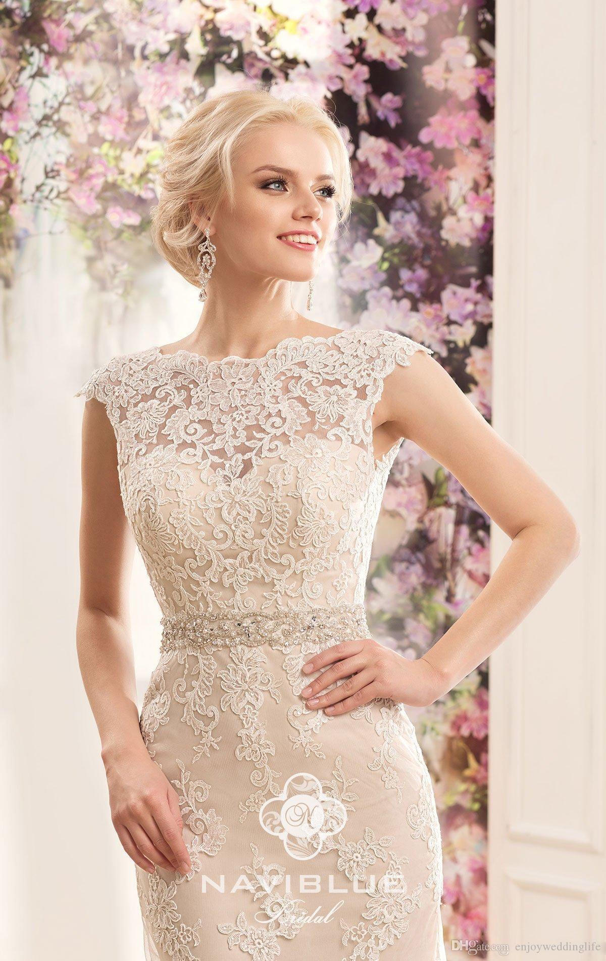 Lace Modest Full Mermaid Dresses Bateau Neck Backless Sweep Train Bow Knot Wedding Dress Bridal Gowns Vestidos De Novia