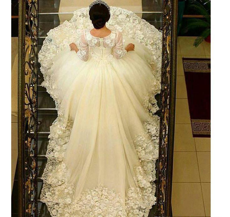 Princess Handmade Wedding Dresses African Saudi Arabic Dubai Gowns Long Sleeves Formal Bride Bridal Plus Size Custom Made