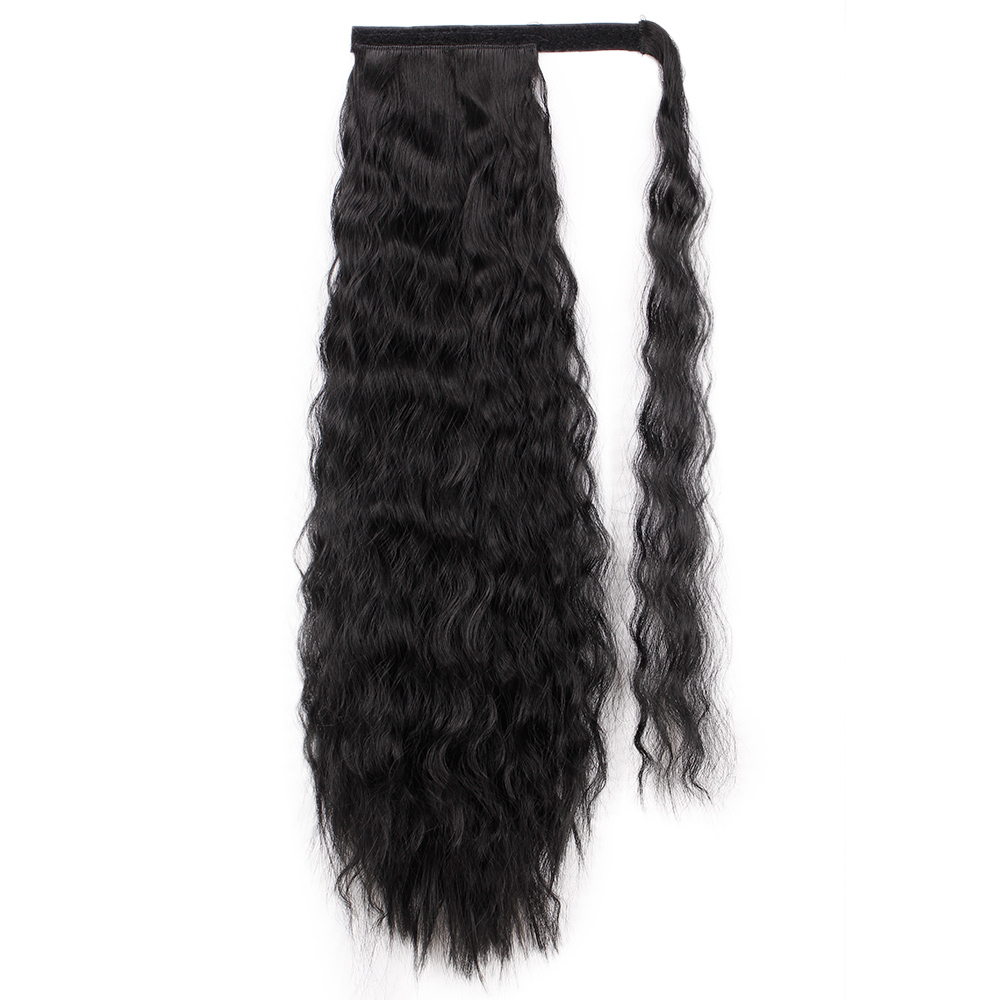 Long Wrap Ponytail Extension Ombre Blonde Human Yaki Hairpiece Extension 20 Inch Wavy Hair Ponytail for Women 140g