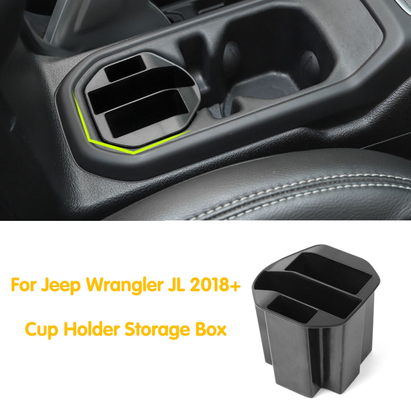 Black ABS Cup Holder Storage Box Decoration Cover For Jeep Wrangler JL 2018+ Auto Interior Accessories