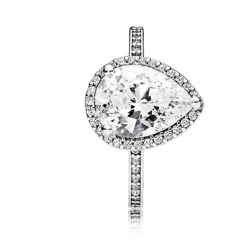 Vintage Fashion Jewelry Real 100% 925 Sterling Silver Never Fade Pear Cut 5A Cubic Zircon Eternity Ring Party Women Wedding Band Rings Gift
