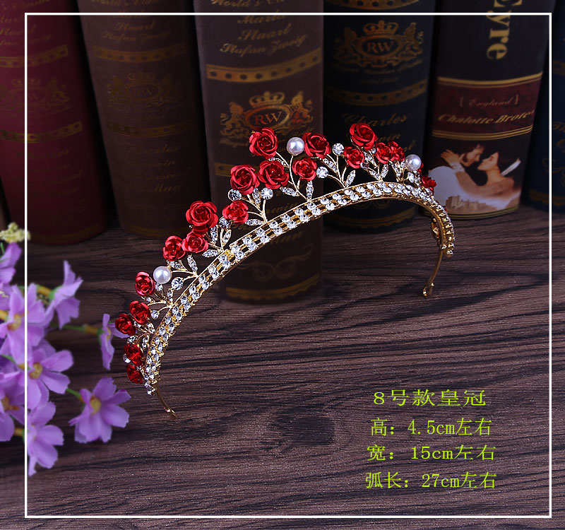 Rose Flower Red Wedding Bridal Tiara Rhinestone Head Pieces Crystal Bridal Headbands Hair Accessories Evening Party Bride Dresses