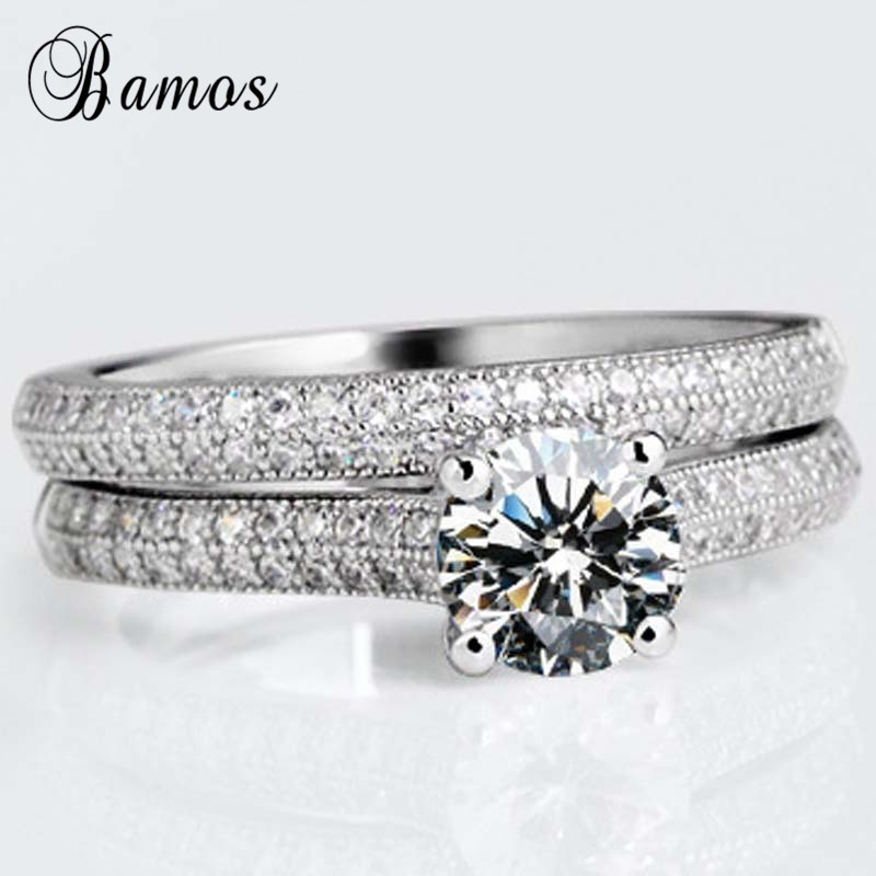 Brand Female Small Round Ring Set Diamond Ring Fashion White/Rose Gold Filled Jewelry Promise Engagement Rings For Women