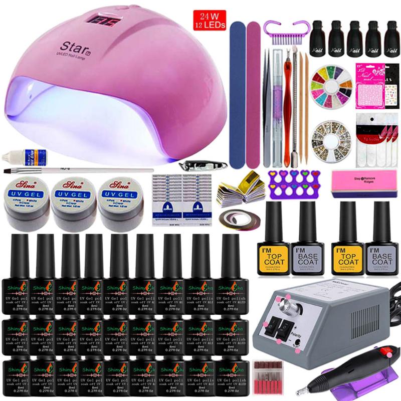 Manicure Set with Led Nail Lamp 84W/54W Nail Set 27/18 Color UV Gel Polish Kit Tools with Drill Machine files