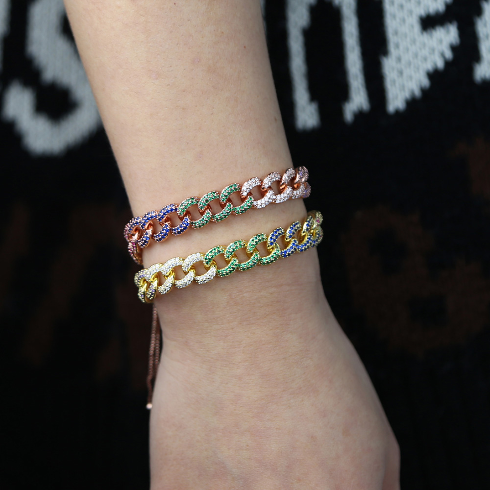 Adjust slider box chain gold rose gold 2 color micro pave rainbow cz Miami cuban link chain women bracelet fashion
Adjust slider box chain gold rose gold 2 color micro pave rainbow cz Miami cuban link chain women bracelet fashion