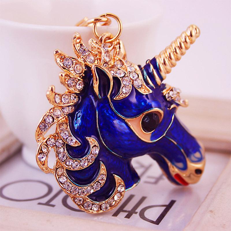 Animal Unicorn Horse Keychains New Arrival 3pcs/Lot Rhinestone Crystal Glitter Oil Drop Pendant Fashion Key Chains Car Handbag Key Ring
