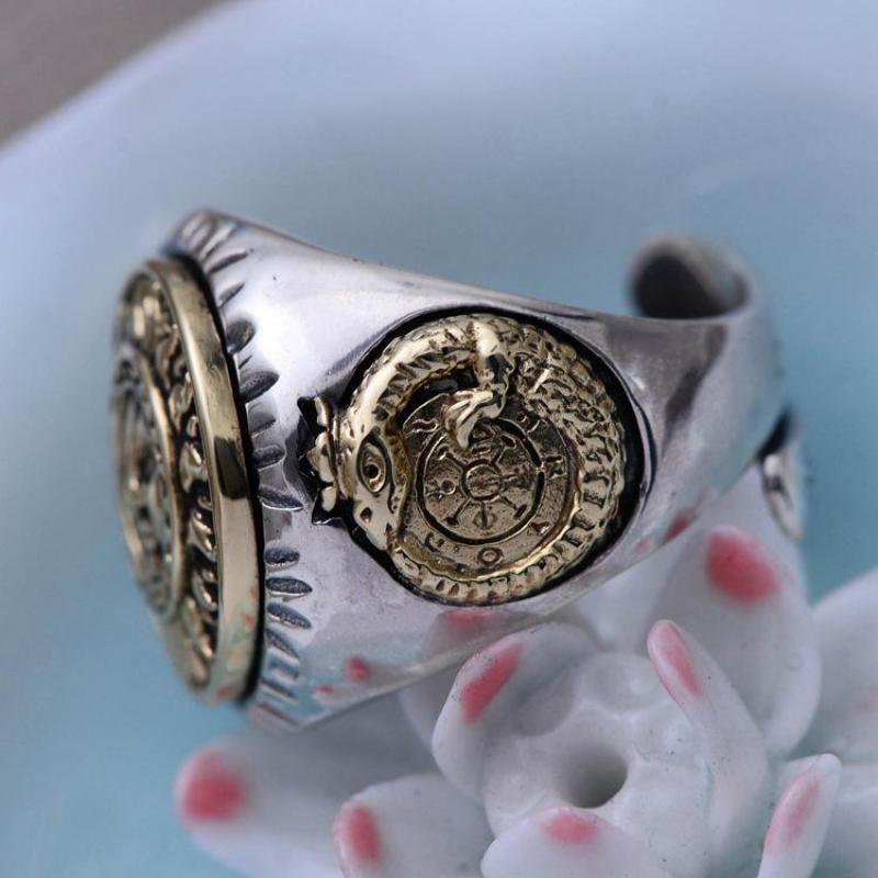 Real 925 Sterling Silver Jewelry Gothic Rings For Men Unique And Cool Sun Flowers With Smiling Face Opening Type D19011502