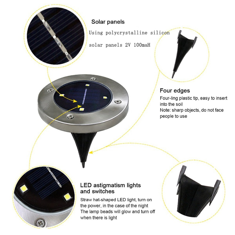 Solar Powered Ground Lights 4LED Solar Path Lamp Garden Pathway Outdoor In-Ground Lights for Yard Driveway Lawn Road