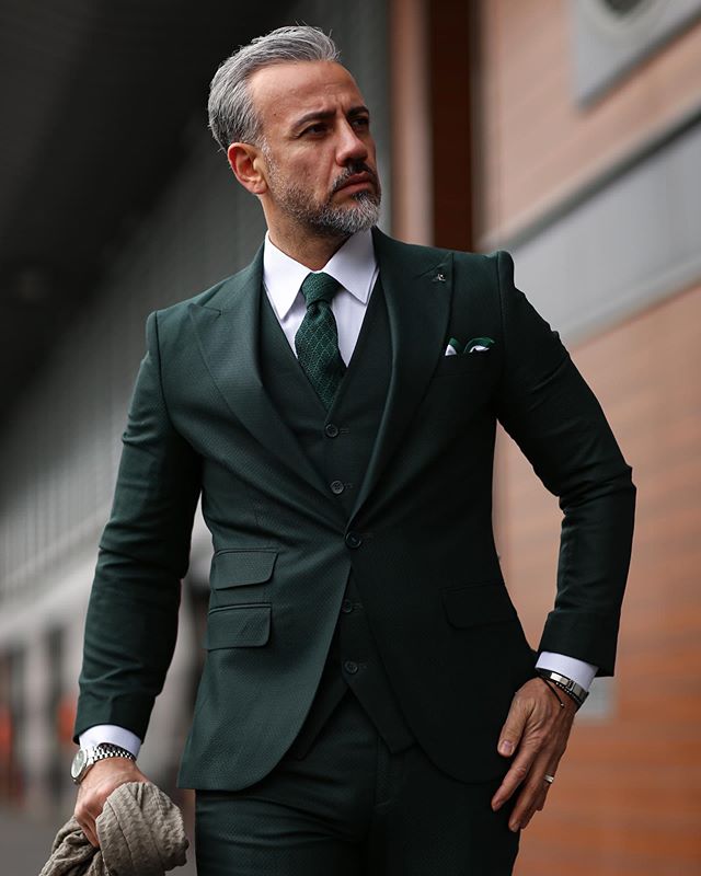 Summer Dark Green Mens Groom Wedding Suits Groom Slim Fit One Button Shawl Lapel Formal Work Prom Office Blazer Jacket(Jacket+Vest+Pants)