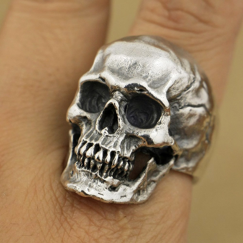 Thick and Heavy 925 Sterling Silver High Detail Skull Ring Cool Knight's Individuality Punk Retro Fashion Ring TA50 US Size 7~15 D19011502