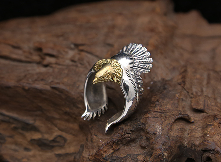 Personalized 925 sterling silver jewelry antique silver American Japanese hand-made designer open adjustable eagle rings for men women