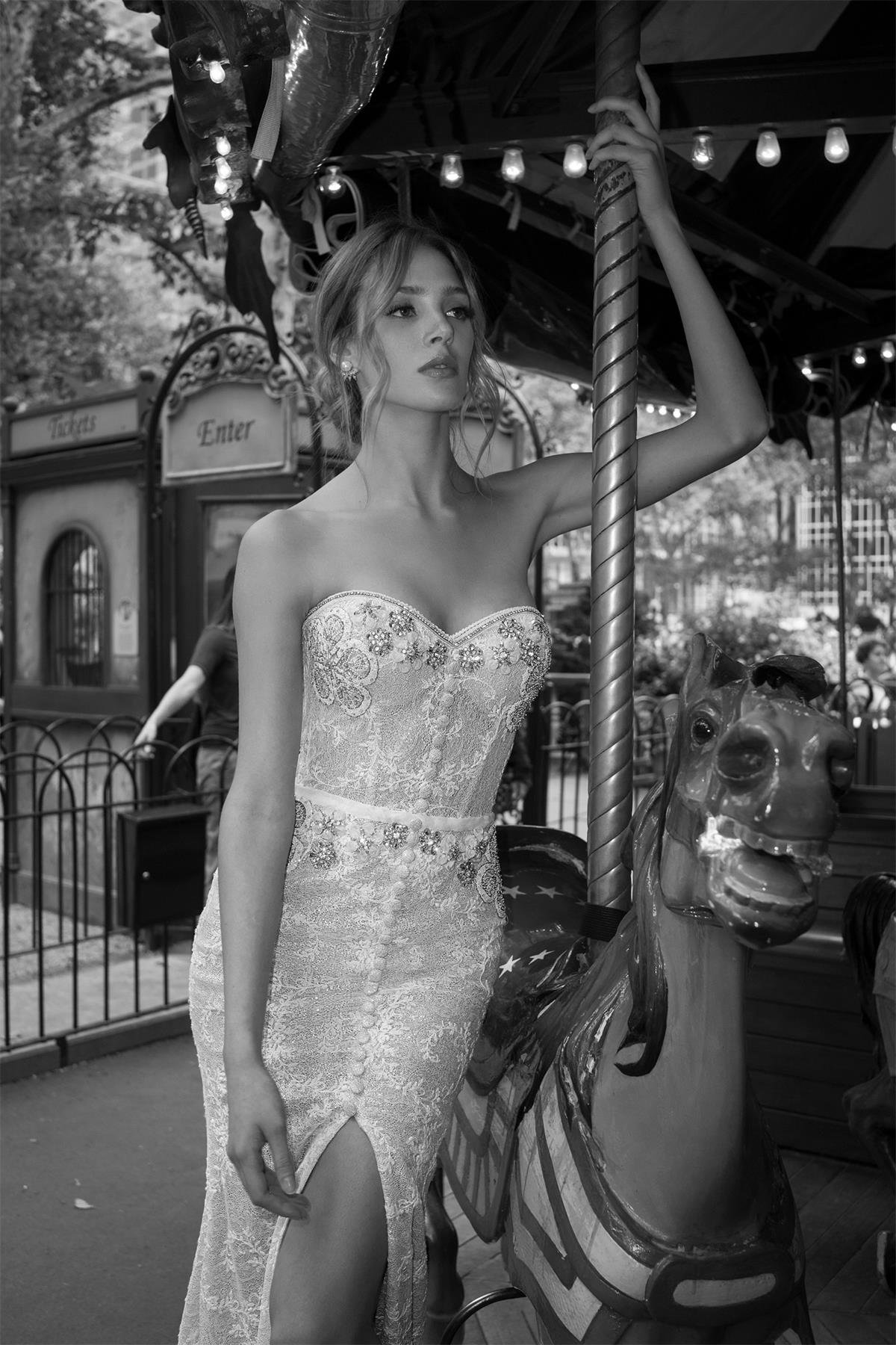 Netta Ben Shabu Mermaid Wedding Dresses Sweetheart Lace Beads Crystals Luxury Custom Made Vestidos De Novia Front Split Bridal Gowns