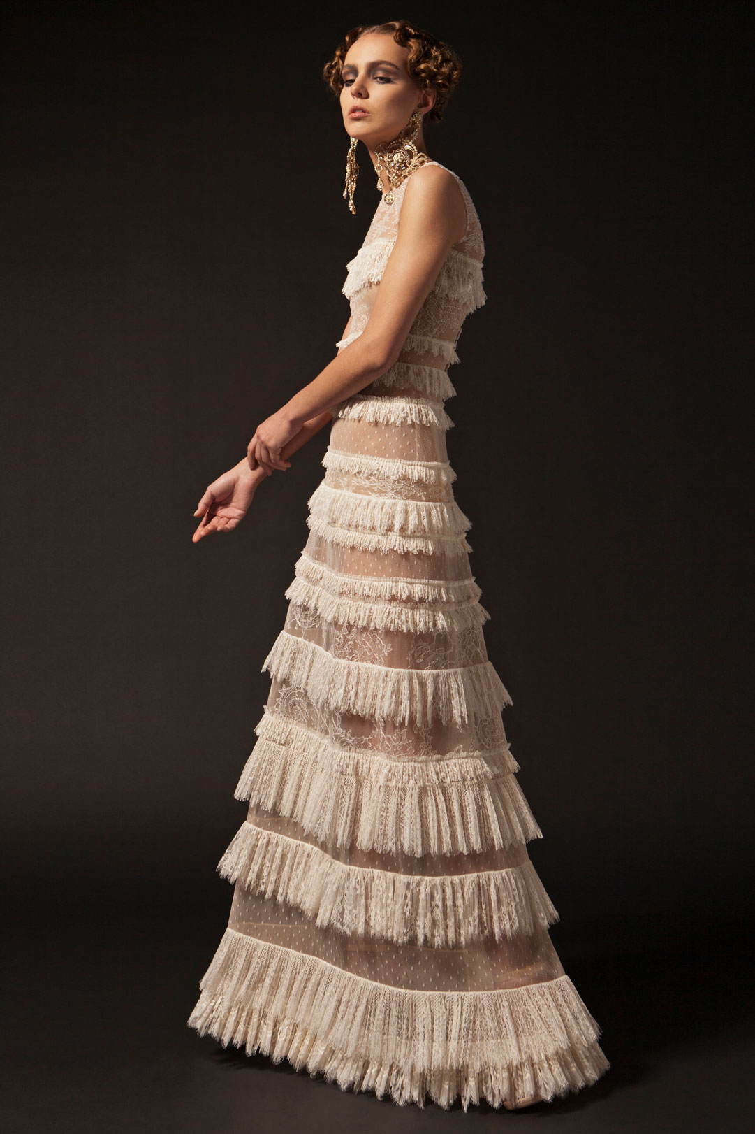Krikor Jabotian 2019 Lace Ivory Prom Dresses Jewel Neck A Line Sexy Formal Party Dress Cake Tutu Ruffles Pageant Evening Gowns