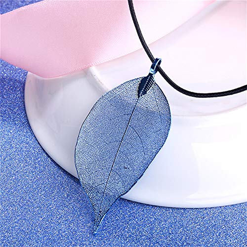 Natural Leaf Pendant Necklace with Leather Rope Gold and Silver Plated Luxury Multicolor Special Leaves Jewelry Gifts for Women and Girls New Fashion 