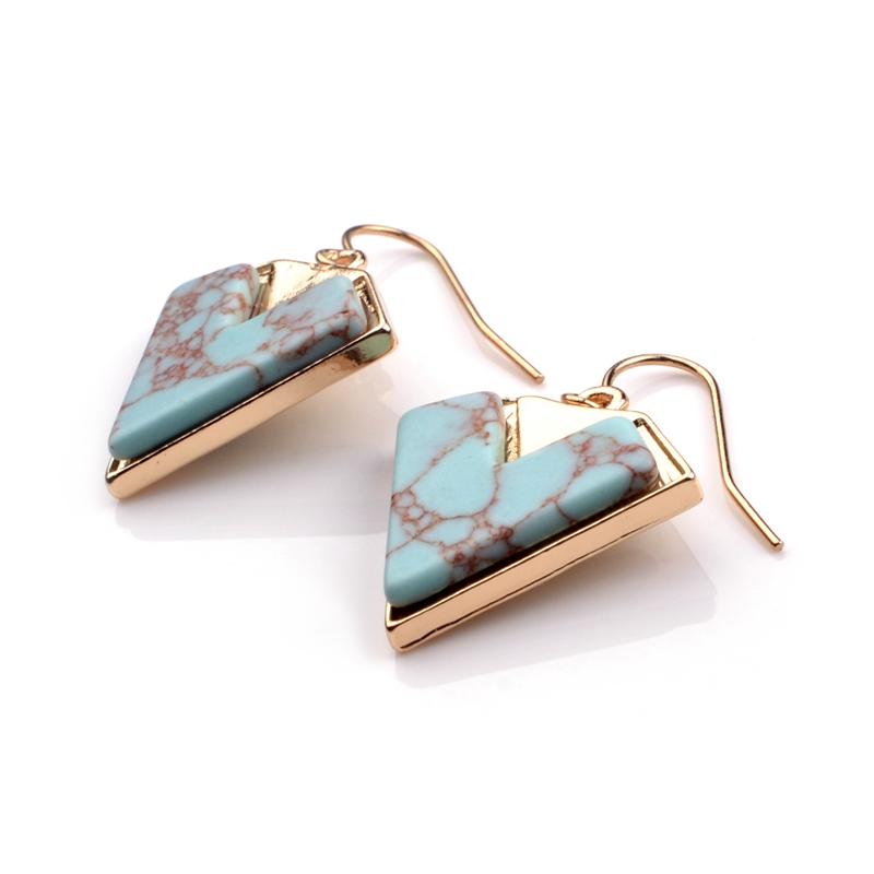 Fashion Triangle Geometry Round U-shaped White Turquoise 8MM Marble White Stone Stud Earrings Feminine Jewelry Jewelry