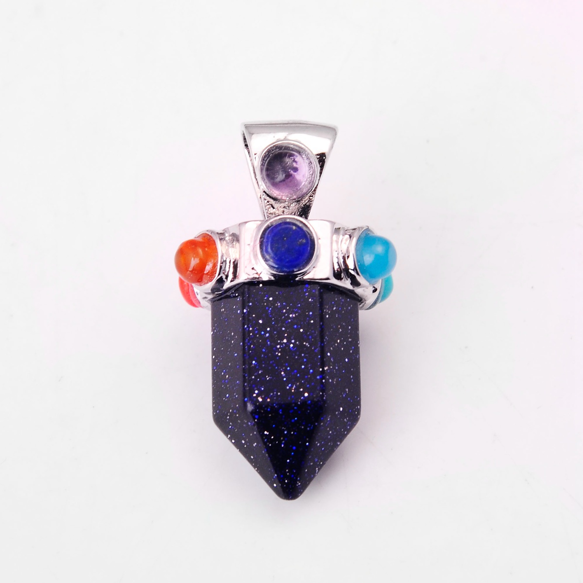 Seven gemstone cylindrical gemstone pendant necklace European and American men and women popular models