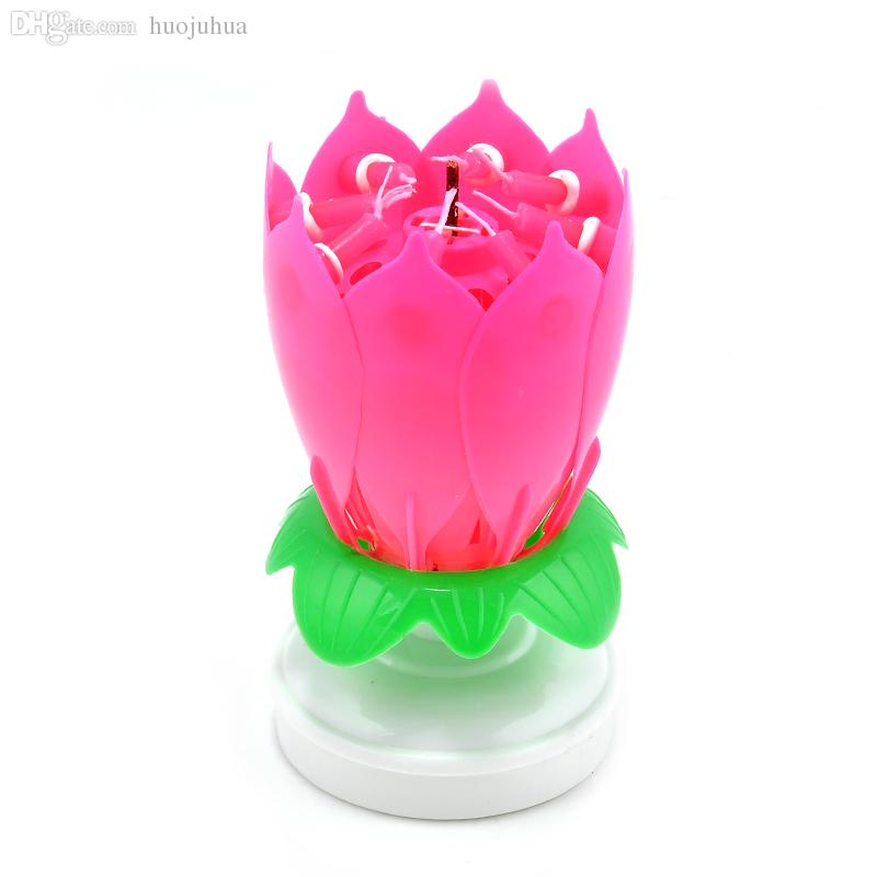 Wholesale-1Pc Romantic Musical Lotus Flower Rotating Happy Birthday Party Gift Can Sing the Birthday Song Candle Lights~ GS627-GS6301Pc