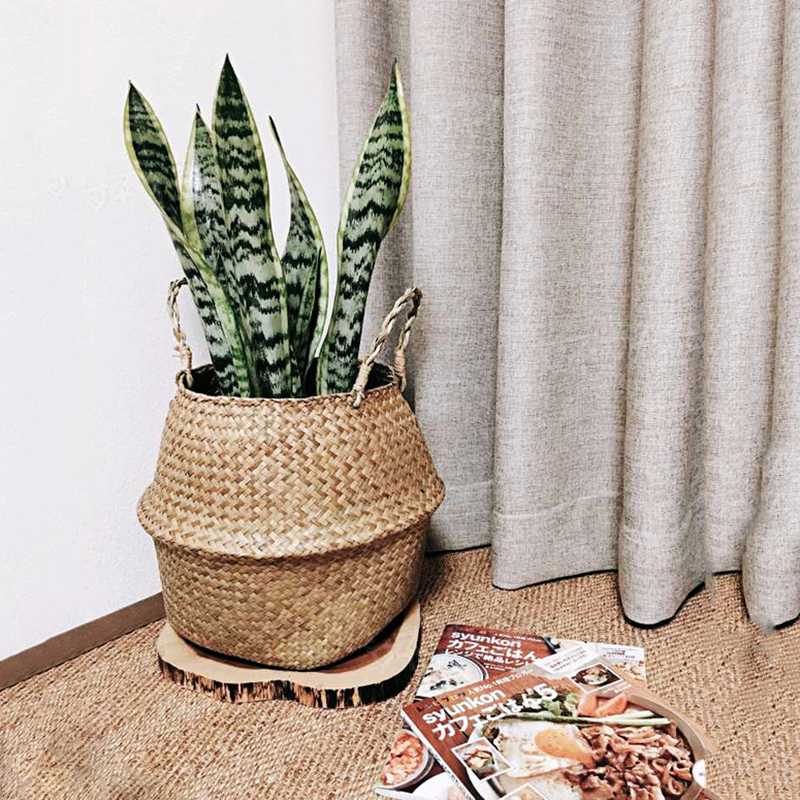 Woven Seagrass Basket Tote Belly Basket for Storage Laundry Picnic Plant Pot Cover Beach Bag