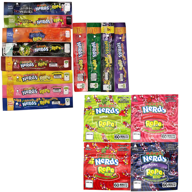 Hote Sale NeRds ROPE Empty Gummy Candy Bag Plastic Edibles retail packaging 4 styles Smell Proof Bags
Hote Sale NeRds ROPE Empty Gummy Candy Bag Plastic Edibles retail packaging 4 styles Smell Proof Bags