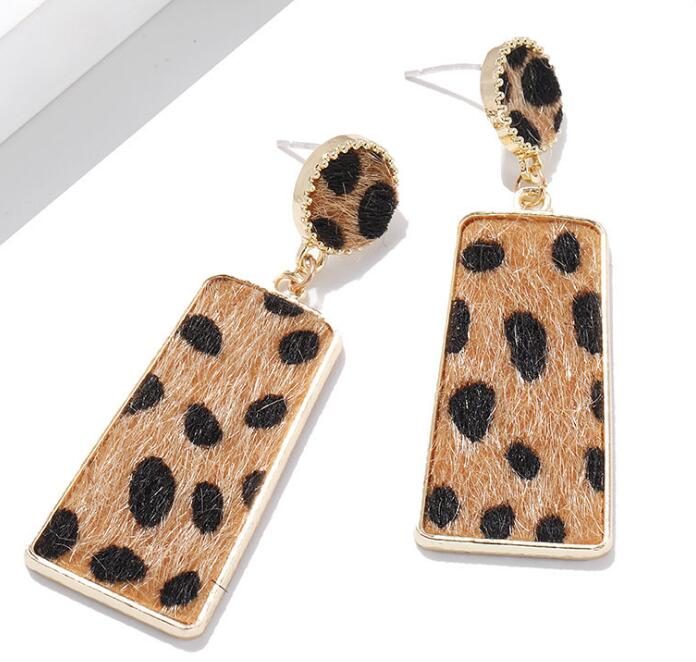 New accessories Korean style fashion personality leopard suede earrings geometric square long earrings earrings WY705