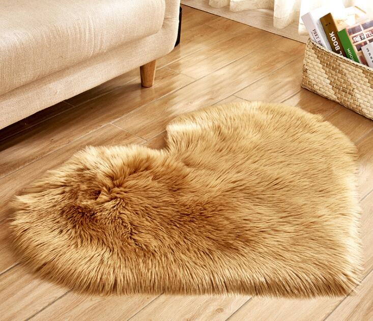 Heart Shaped Long Fur Carpet Shaggy Carpet Artificial Wool Sheepskin Baby Room Bedroom Soft Area Mat
