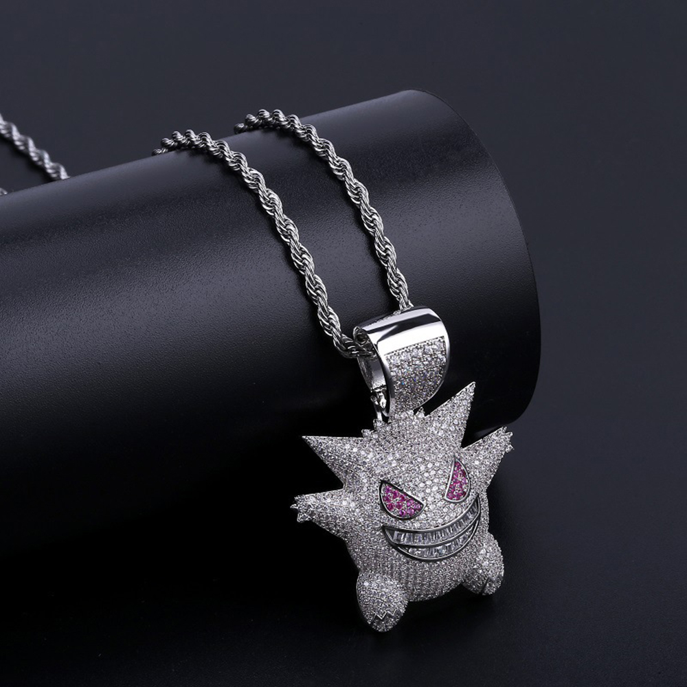Funny Wizard Pendant Necklace Hip Hop Full Cubic Zirconia with Silver Gold Twist Chain Necklace Jewelry