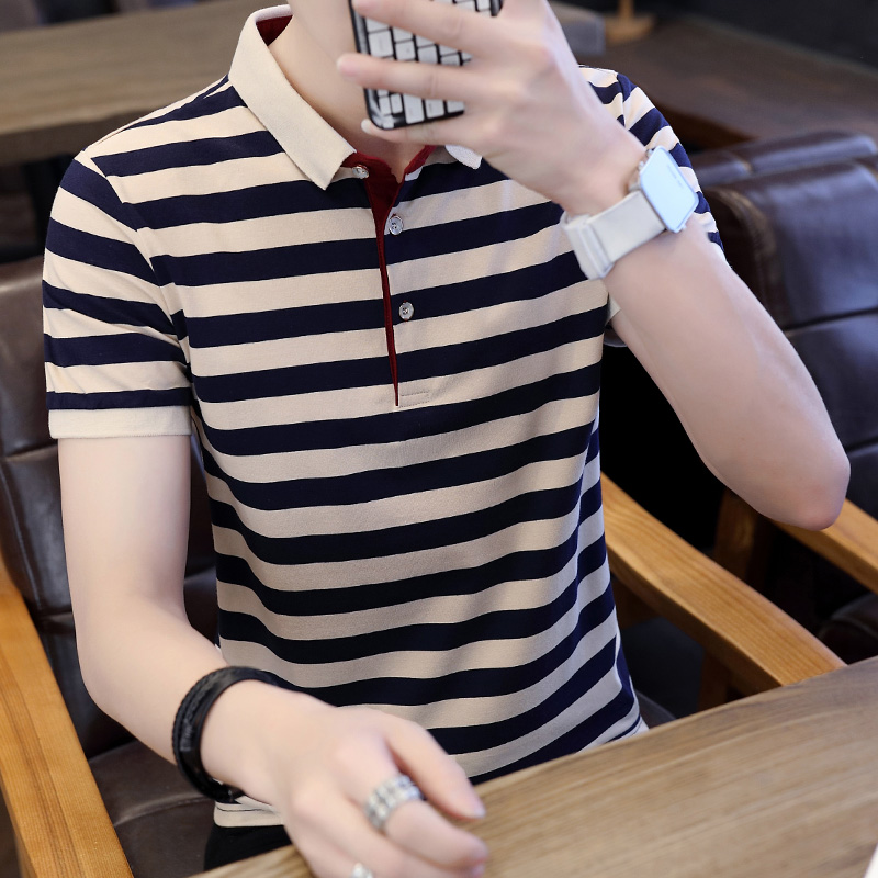 Short sleeve T-shirt men's 2020 popular fashion day cotton lapel stripe shirt half sleeve men's clothing T-shirt, Blue
Short sleeve T-shirt men's 2020 popular fashion day cotton lapel stripe shirt half sleeve men's clothing T-shirt, Blue