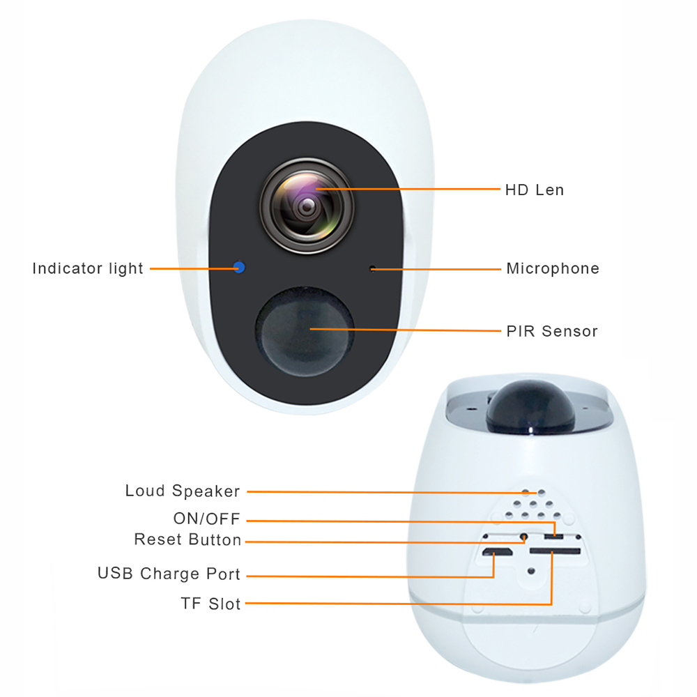 2.0MP 1080P WIFI PIR Motion Detection Home Smart Low Power Consumption Battery Powered Mobile APP Control Night Vision Camera