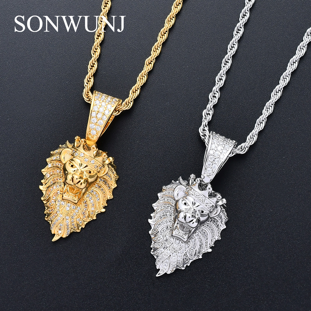 Wholesale-Bling Bling CZ Jewelry Lion Head Pendant Iced Out Cubic Zircon Necklace Hip Hop gift Jewelry CN075