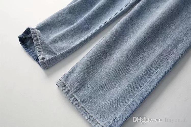 2020 Women Wide Leg Loose Denim Blue Jeans Pant 2018 Female Long Trousers High Waist Chic Female Pants Mom Jeans Korean Style Stretch